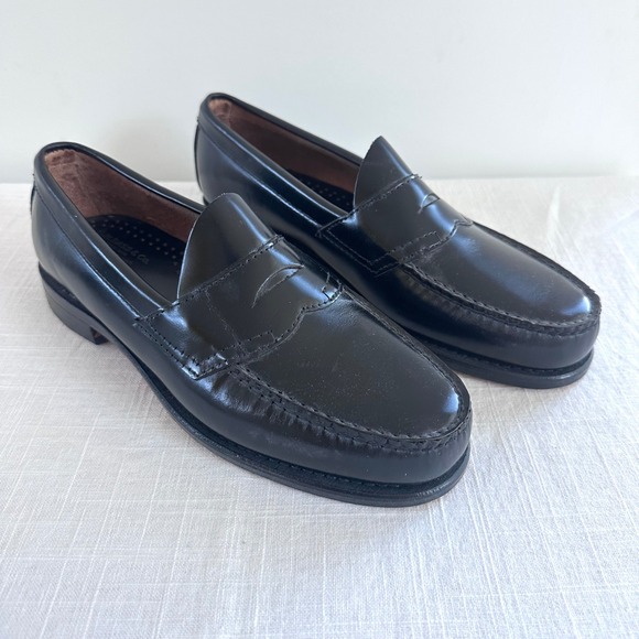 Vintage GH Bass Weejuns Penny Loafers Mens 7.5 Womens 9 9.5 Black Leather 90s